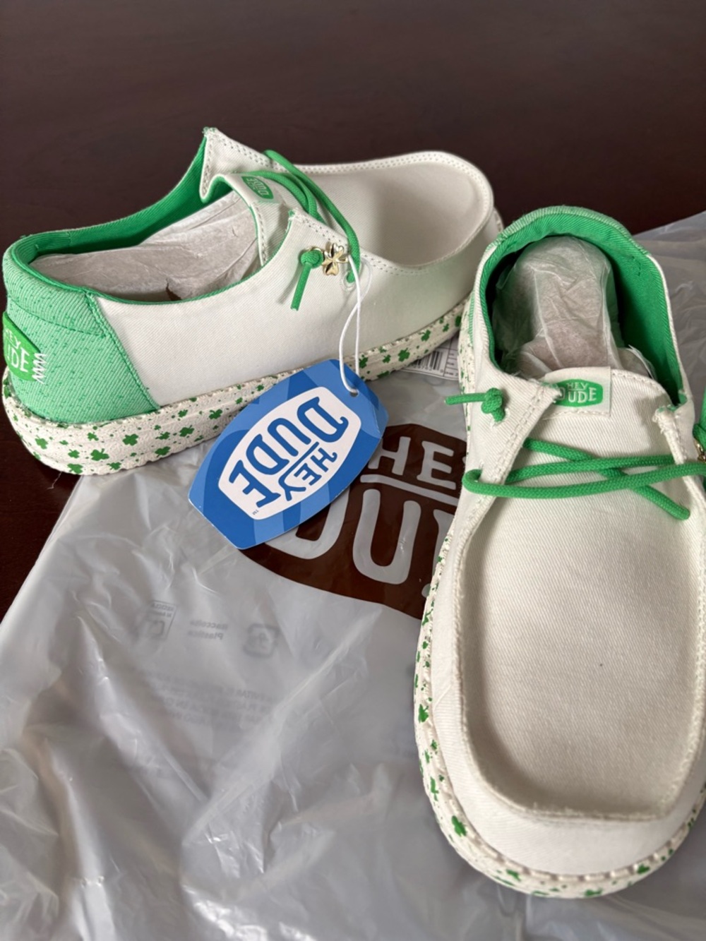 Hey Dude White Canvas Sneakers with Green Accents